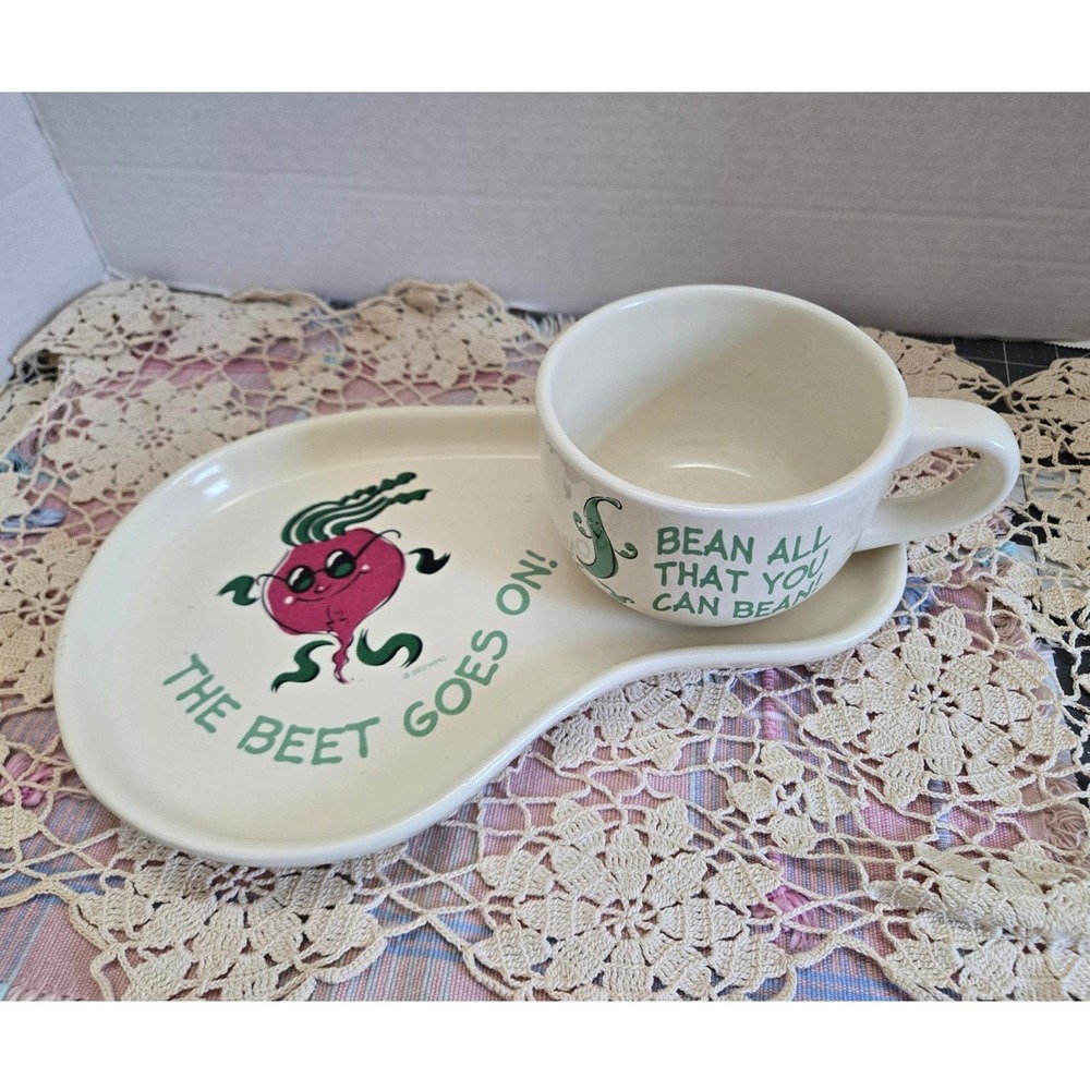 Unique‎ Vegetable Pun Soup and Sandwich Set 4pc Excellent 2003 Retro Kitsch